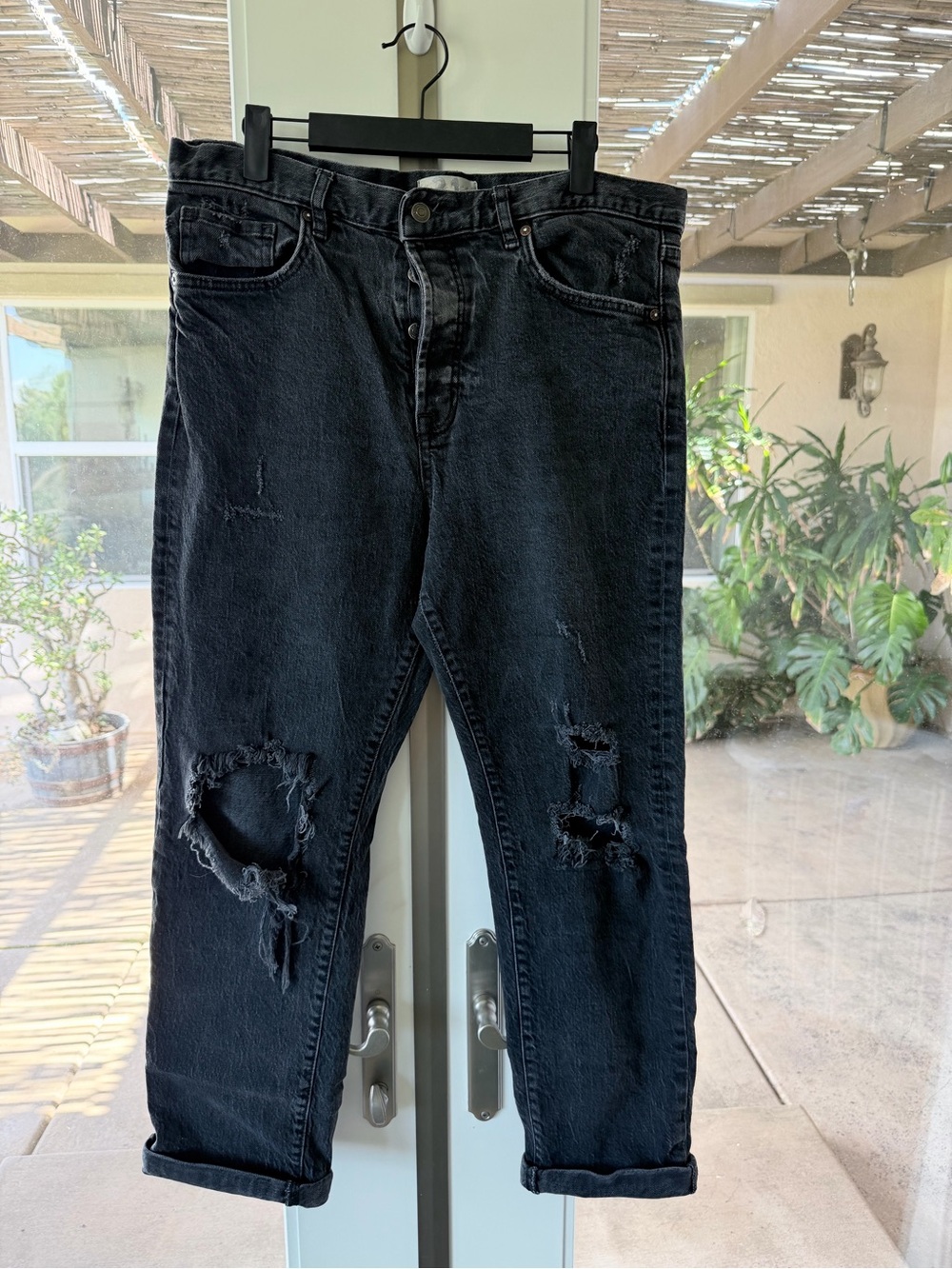 We The Free Black Straight Leg Distressed Jeans